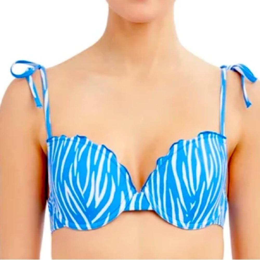 BCBG/ paris ruffle UW stripe bikini top NWT